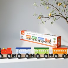 HM 기차놀이 4종 세트 원목기차 자석기차장난감, 레드,블루외혼합, 1개