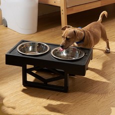 그릇 스텐 펫볼 고양이 더블볼 탈부착 거치대 낙상방지 애견사료 그릇, 1개, 블랙