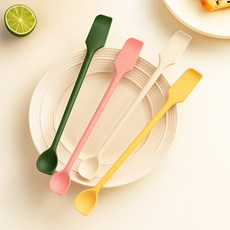 다용도 실리콘 주걱 잼 롱 스푼 양방향 사용 가능한 디저트 숟가락, 2개, 그린+핑크