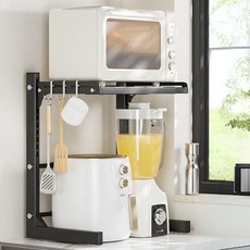 tinduo 2단 너비 조절 주방 수납정리 전자레인지 선반, 블랙, 1개