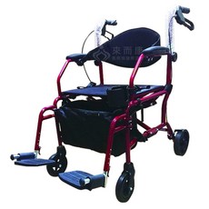 來而康 高日鑫 機械式輪椅 FZK-CH3025 兩用助步車 - 助行車/散步車/輪椅 (輪椅B款補助), 1個, 紅色骨架 黑色坐墊 贈輪椅置物袋