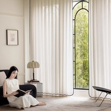 스트라이프 린넨스타일 쉬폰 커튼 2장세트 아일렛형