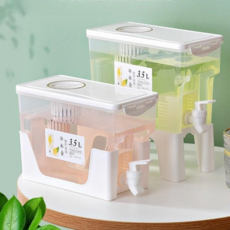 JENMV 음료 디스팬서 3.5L 냉장고음료정수통 냉음료 디스펜서 쥬스 물통 수도꼭지물병 대용량 냉수병 쥬스디스펜서 냉장고 호텔 카페 캠핑 물통, 5개