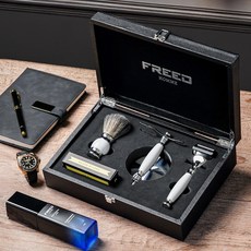 FREED 兩週年特仕款五刀式刮鬍刀豪華禮盒四件組 - 珍珠白 刻字 送禮 男生, 1個, 不需刻字, 4