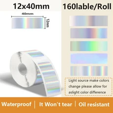 2 롤 12*40mm 홀로그램 라벨 스티커 life P15 P12 P11 D30 Q30S 프린터 방수 자체 접착 열전사 용지 Sliver 2roll, 1개