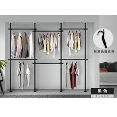 頂天立地收納架 工業風伸縮衣架 免打孔晾衣桿, 六層 - 黑色