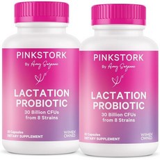 Pink Stork Lactation Probiotic - 10 Billion CFUs Multi Strain Postnatal Probiotics for Breastfeedi, 30 Count (Pack of 2)