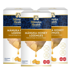 마누카헬스 MGO400 마누카 꿀 레몬 생강 맛 목캔디 Manuka Health Honey Lemon & Ginger 15 lozenges (15개입), 65g, 3개
