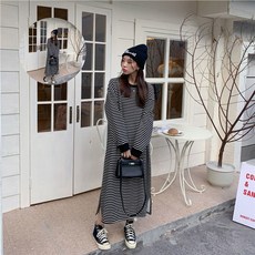 롱원피스 여성 스트라이프 빅사이즈 임산부 피치기모 옆트임