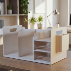 투원 데스크 오거나이저 올인원 책상 정리함 책꽂이 펜꽂이 멀티 수납, 1개, 화이트