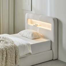 우아미 모노 소엘 LED 패브릭 침대 (슈퍼싱글/ 퀸/ 킹), 04.SS+유로탑매트 GM5202 착불_아이보리