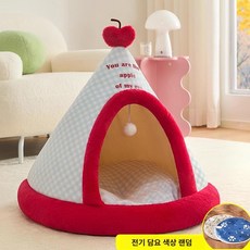 luna 인디언 펫 하우스 강아지 고양이 겨울용 보온 텐트 사계절 반려동물, S 3.5kg 이하, 1개, 크리스마스 애플 전기담요 포함