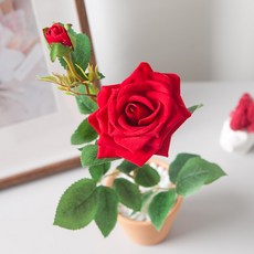 장미 조화 화분 로즈벨벳 1 set 35cm (DIY) 인테리어 꽃 테이블 장식 소품 꾸미기, 로즈벨벳화분, 1개