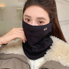 CP 針織保暖面頸套 滿天星亮片 頸部防護口罩, 黑色,面頸保暖二合一