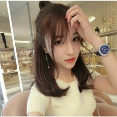 不然飾 整頂假髮 女生假髮 全真髮 中長直髮 空氣瀏海 百搭髮型 蓬鬆自然 OTQS, 自然黑, 1個