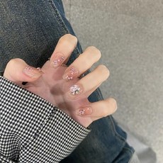 小紅書爆款穿戴甲片高級感秋季純欲風美甲片暈染漸變可拆卸假指甲, 1個, BY1526橙底粉鑽:工具包款