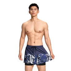 남성용 이중 레이어 5부 비치 반바지: 자외선 차단 속건 스포츠용.