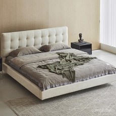 奶油風懸浮床主臥雙人白色現代簡約防貓爪科技佈床意式極簡佈藝床, 科技布（單床+椰棕床墊）,1800*2000mm, 1個