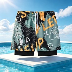 夏日寬版五分沙灘泳褲 雙層透氣速乾