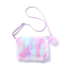 [ 1218896 ] 수에리코 여아용 푹신한 크로스바디 지갑 플러시 레인보우 숄더백 아동용 백 핸드백 퍼플