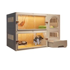 貓別墅雙層貓籠 貓砂盆一體 大空間, 奶白色, 1個