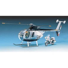 (선물완구) 아카데미과학 1/48 12249 휴즈 500D 경찰용 헬리콥터 헬기 오토바이 경찰인형 포함 모형 프라모델, 1개