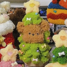 聖誕樹造型小狗扭扭棒DIY材料包，毛根手工製作，可愛毛絨玩偶, 1個, 三號聖誕樹小狗