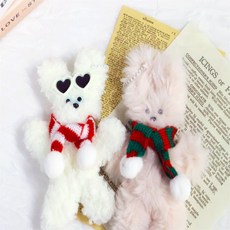 매일발견 인형목도리 인형스카프 인형머플러 미니목도리 솜인형목도리 인형겨울소품, 레드그린