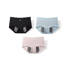 Grit女款全覆蓋日常防水防漏衛生內褲 3件組, 黑色+藍色+淺紫色