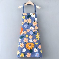 리빙플리 순면 꽃무늬 앞치마, 1개, 파랑색(심플 꽃)