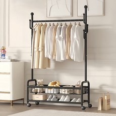 YEAAYE 하단 2단 수납 이동형 스탠드행거, 블랙