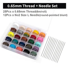 WUTA-가죽 바느질 스레드 키트 라운드 왁스 25 색 세트 미니 보빈 수제 DIY 꼰 로프 팔찌 라인, Set D-0.65mm, 1개