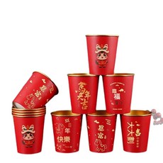 馬年金箔色紙杯 一次性紅色加厚紙杯, 1個, 1個裝