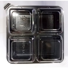 AJ-4찬 용기 정사각 (100세트) / 4칸 반찬 용기 소스 젓갈 포장용 배달 일회용, 100개, 1개