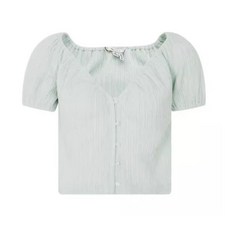 桑稚 趙露思同款 薄荷綠 短款襯衫 短袖 V領上衣 女生 夏季新款 小衫, 1個, 薄荷綠,S