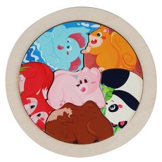 兒童木質圓盤拼圖玩具 多種形狀顏色認知拼圖 大顆粒圓盤立體拼圖 木製圓盤拼圖玩具 培養寶寶動手能力早教玩具, 1個, 森林動物