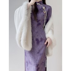 紫色旗袍連衣裙 氣質修身 宴會禮服長裙, 1個, 蝶夢旗袍【紫色】,XL