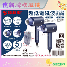 達新牌 TS-2131K 吹風機 1500W 大風量低電磁波設計, 達新牌低磁波吹風機-藍色
