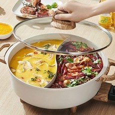 훠궈 전기냄비 홈파티 반반 양쪽 그릴 만능 원형 대형 집들이 샤브샤브 파티, 화이트 라운드 팬 3-10인용
