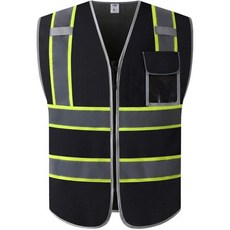 JKSafety 하이비스 멀티 포켓 라이트 메시 안감 ANSI/ISEA 표준 충족, Black Yellow Strips, Medium