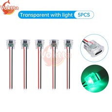 5개 여성 커넥터 2핀 USB Type C 입력 타입 충전 소켓 방수 USB C 전원 포트 24AWG 리드 와이어 LED 조명 포함, 5pcs with Light