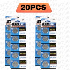 HUADAO CR2032 3V 리튬 배터리 200mAh 시계 계산기 자동차 키 원격 DL20325004LC 오래 지속되는 고용량, 06 20pcs