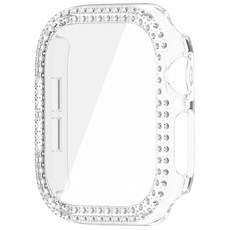 더조은셀러 샤이닝 쉴드 여성용 큐빅 강화유리 일체형 케이스 애플워치 호환, 퓨어 샤이닝