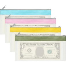지퍼가 달린 8.5x4 인치 머니 백 4Pc 투명 PVC 현금 입금 은행 파우치 봉투 코인 화장품 인보이스 청구서 파란색분홍색노란색녹색 체크 지갑, Gray