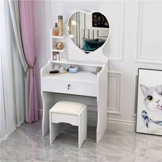 화이트화장대 북유럽 엔틱 앤틱 빈티지 화장대, H. 60cm 화이트 하트+의자