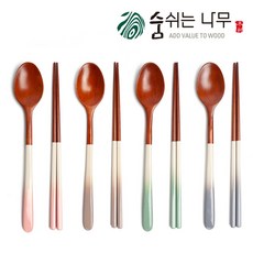숨쉬는나무 자체제작 그라데이션 파스텔 옻칠 나무 수저 4인세트, 그라데이션 혼합, 1세트, 4인수저세트 그라데이션 혼합, 1세트, 4인수저세트