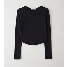 로에일 세미 크롭 슬림 라운드 티셔츠 - 블랙-235121