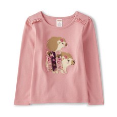Gymboree 여아 및 유아 가을 및 휴일 자수 그래픽 긴소매 티셔츠 고슴도치