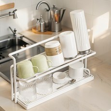 [시즌한정특가]코지올 주방 다용도 컵 선반 건조대 정리대 보온통 텀블러 진열대, 3개, 화이트