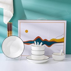 陶瓷碗勺餐具套裝 北歐黑線碗盤碟組合 入厝喬遷禮品, 1個